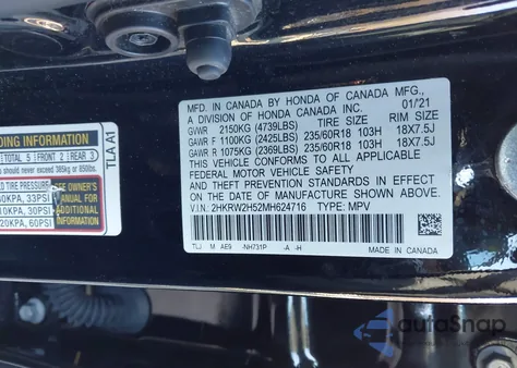 2021 Honda Cr-V Awd Ex z USA, uszkodzony, nr VIN 2HKRW2H52MH624716